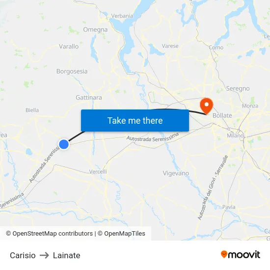 Carisio to Lainate map