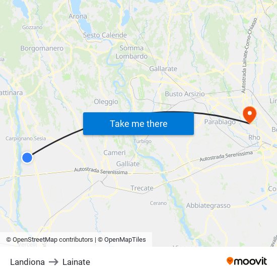 Landiona to Lainate map
