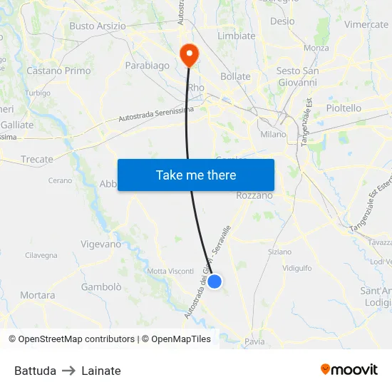 Battuda to Lainate map