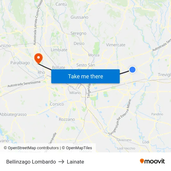 Bellinzago Lombardo to Lainate map