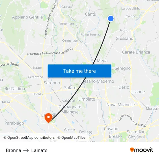 Brenna to Lainate map
