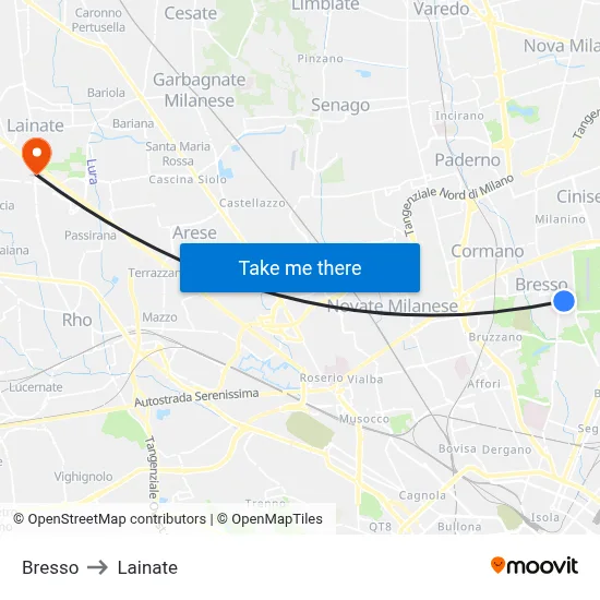 Bresso to Lainate map