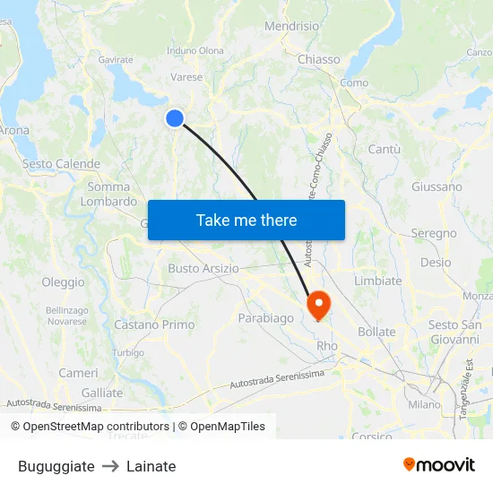 Buguggiate to Lainate map