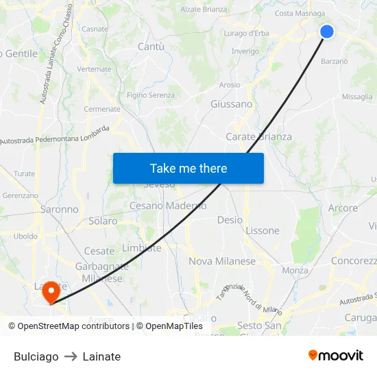 Bulciago to Lainate map