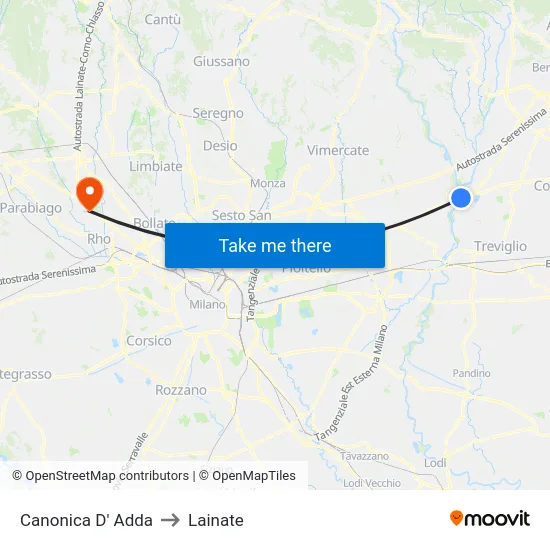 Canonica d'Adda to Lainate map