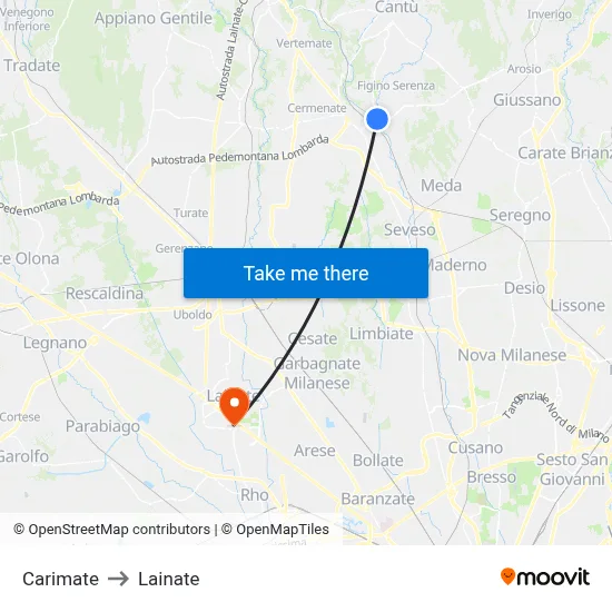 Carimate to Lainate map