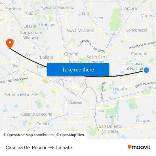 Cassina De' Pecchi to Lainate map