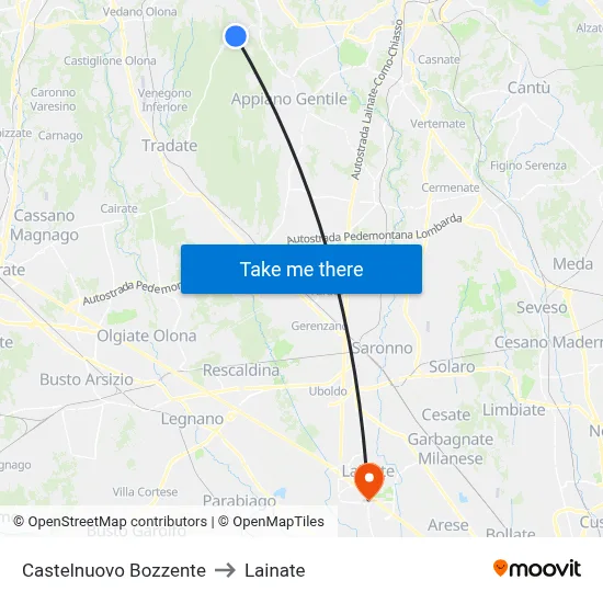 Castelnuovo Bozzente to Lainate map