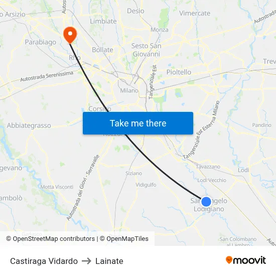 Castiraga Vidardo to Lainate map