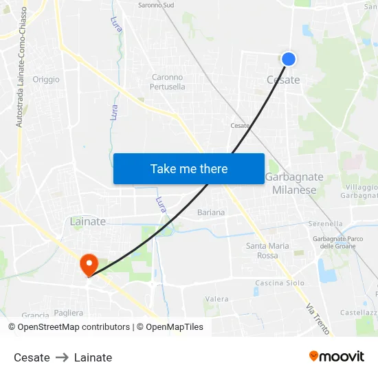 Cesate to Lainate map