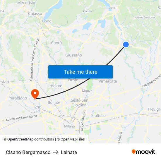 Cisano Bergamasco to Lainate map