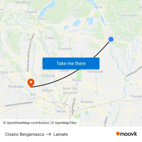 Cisano Bergamasco to Lainate map