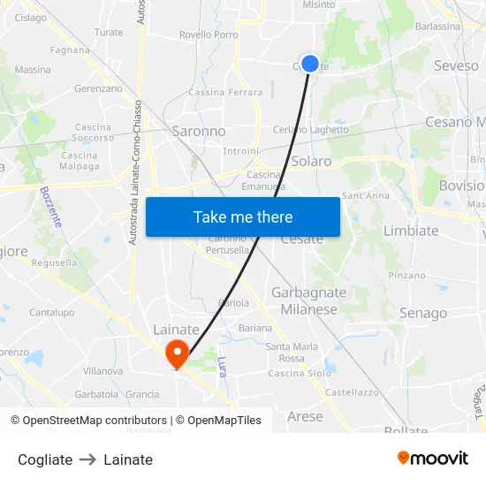 Cogliate to Lainate map
