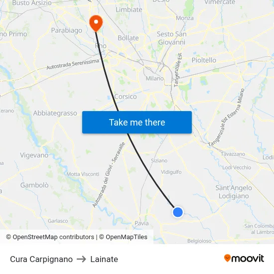 Cura Carpignano to Lainate map
