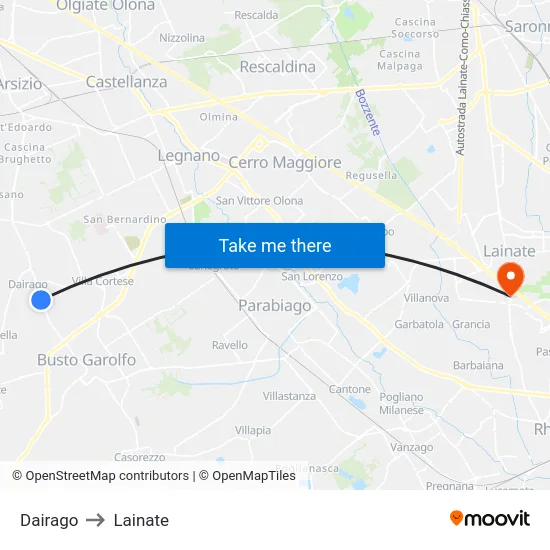 Dairago to Lainate map