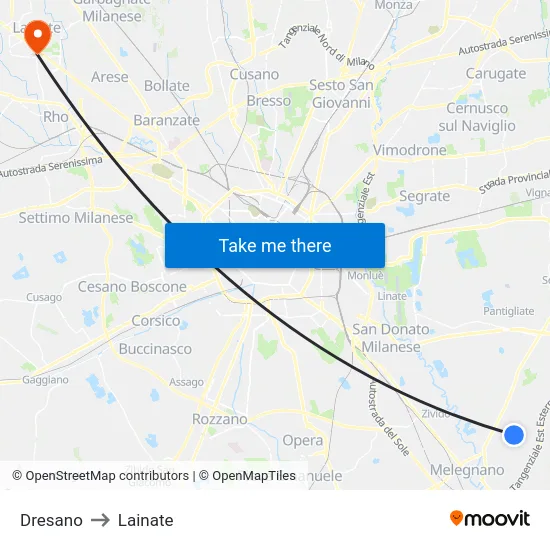 Dresano to Lainate map