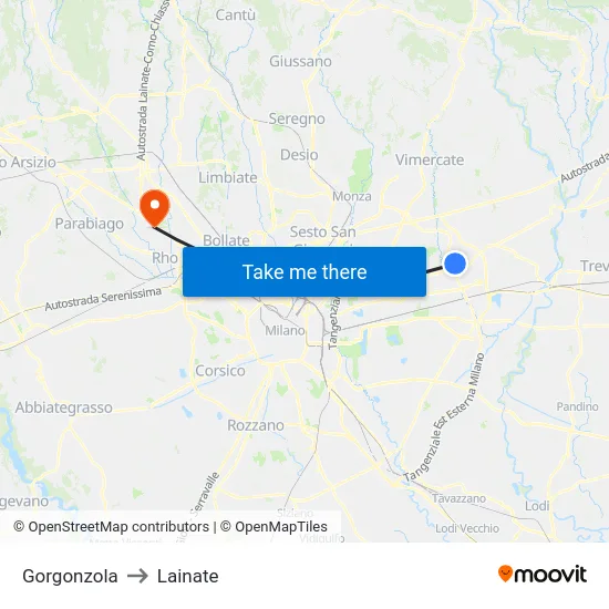Gorgonzola to Lainate map