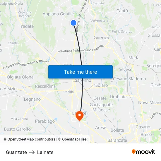 Guanzate to Lainate map