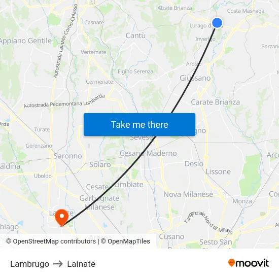 Lambrugo to Lainate map