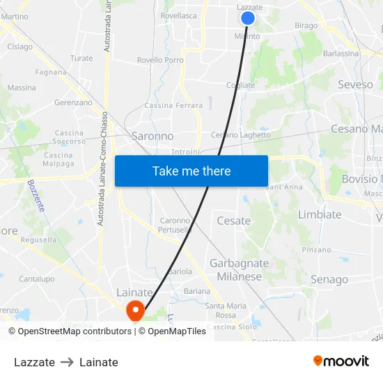 Lazzate to Lainate map