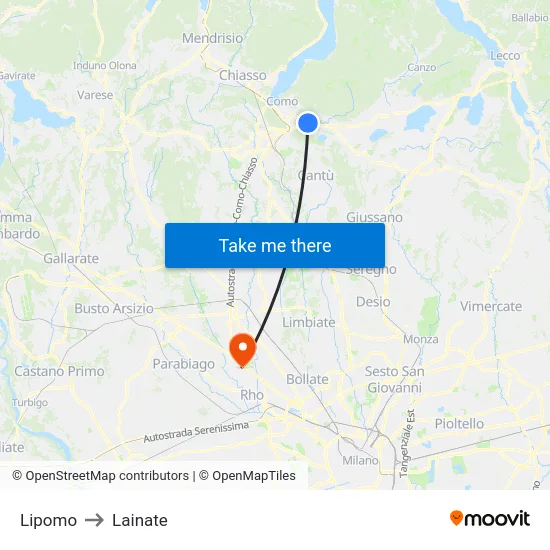 Lipomo to Lainate map