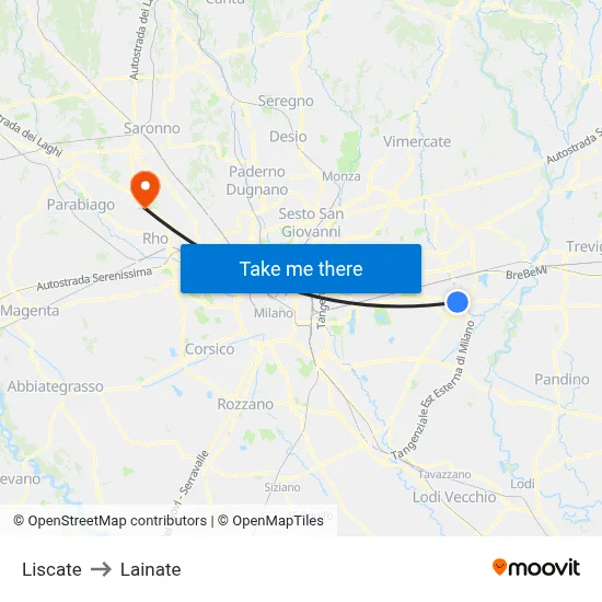 Liscate to Lainate map