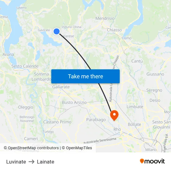 Luvinate to Lainate map