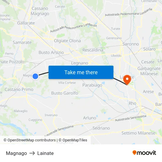 Magnago to Lainate map