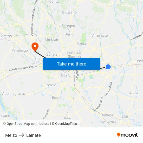 Melzo to Lainate map