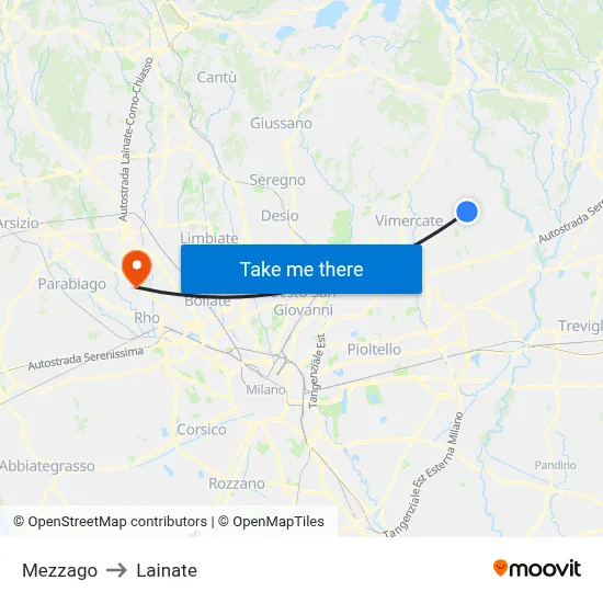 Mezzago to Lainate map