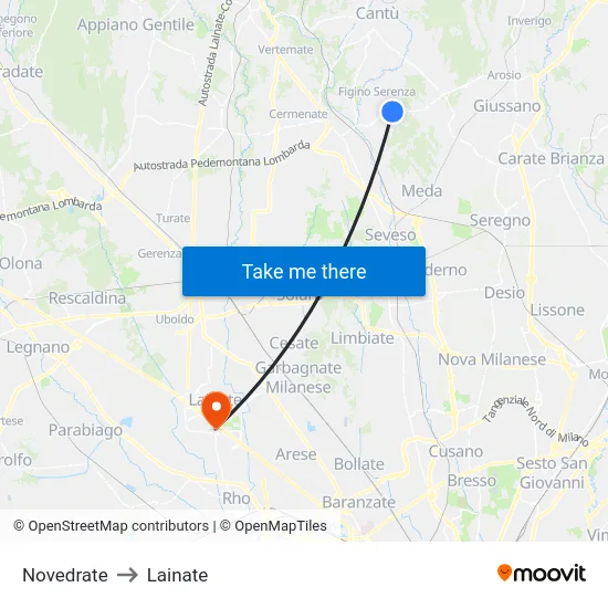 Novedrate to Lainate map