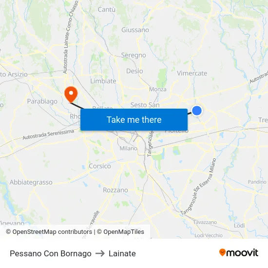 Pessano Con Bornago to Lainate map