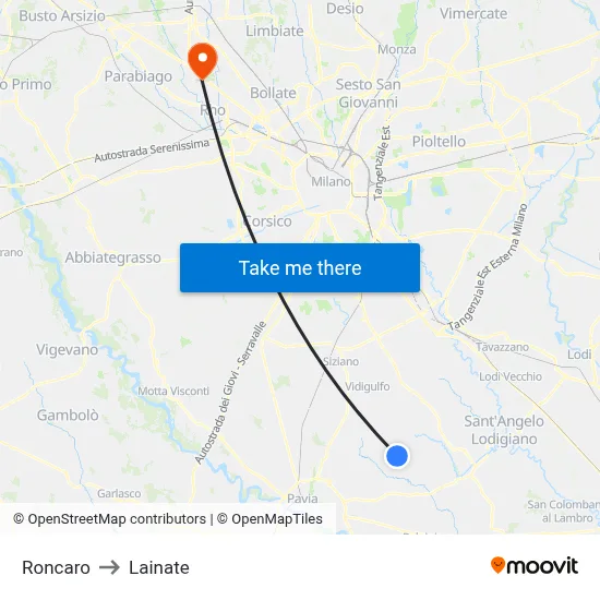 Roncaro to Lainate map
