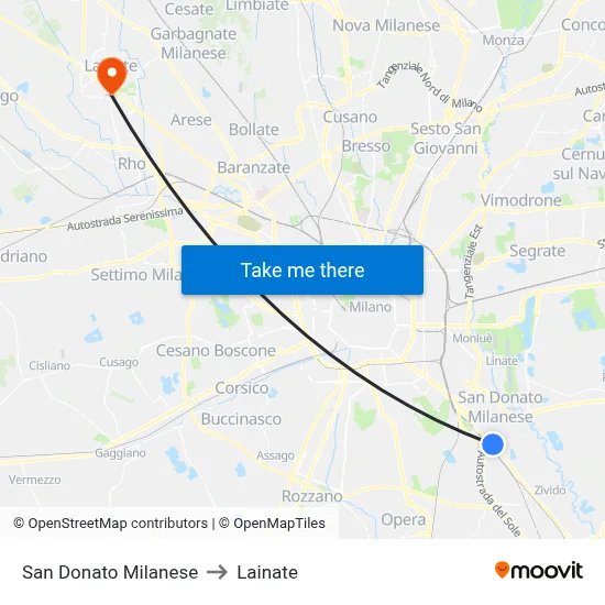 San Donato Milanese to Lainate map