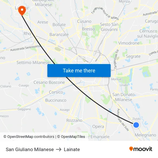 San Giuliano Milanese to Lainate map