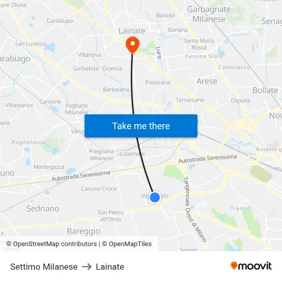 Settimo Milanese to Lainate map