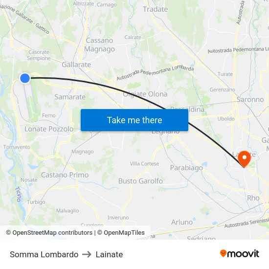 Somma Lombardo to Lainate map