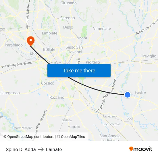 Spino D' Adda to Lainate map