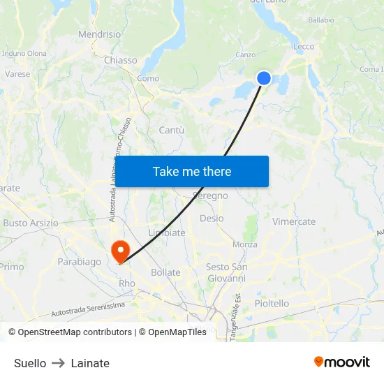 Suello to Lainate map