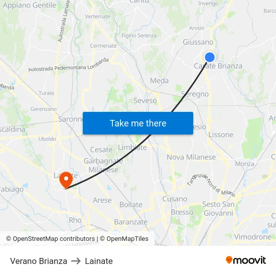 Verano Brianza to Lainate map