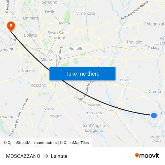 Moscazzano to Lainate map