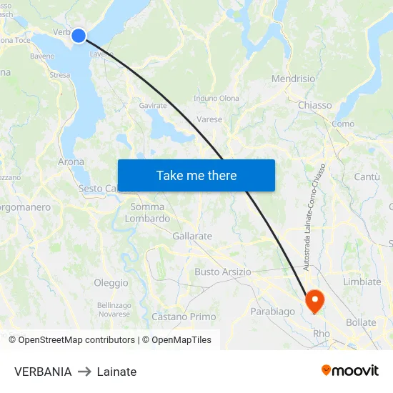 Verbania to Lainate map