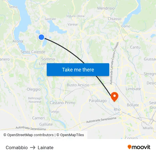 Comabbio to Lainate map