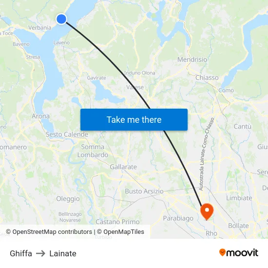 Ghiffa to Lainate map