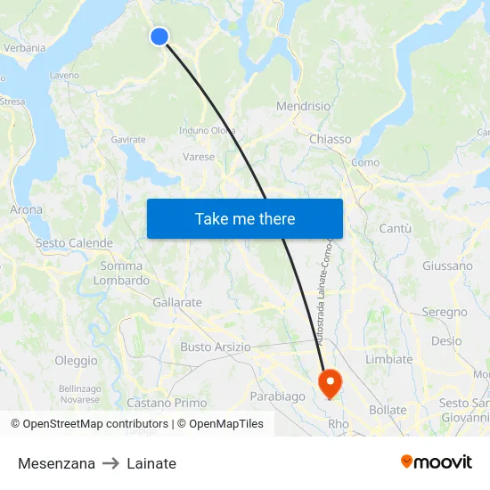 Mesenzana to Lainate map