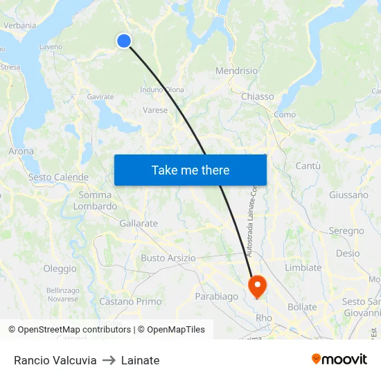 Rancio Valcuvia to Lainate map