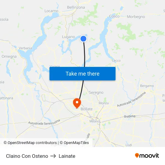 Claino con Osteno to Lainate map