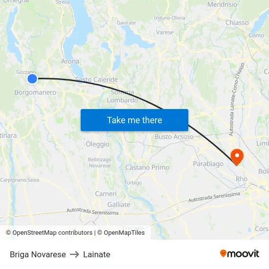 Briga Novarese to Lainate map