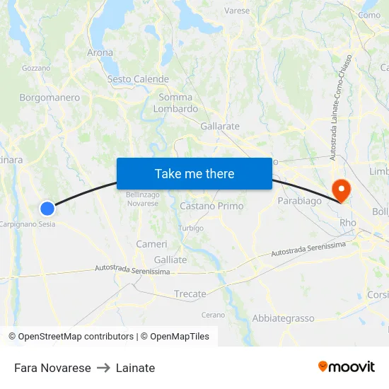 Fara Novarese to Lainate map