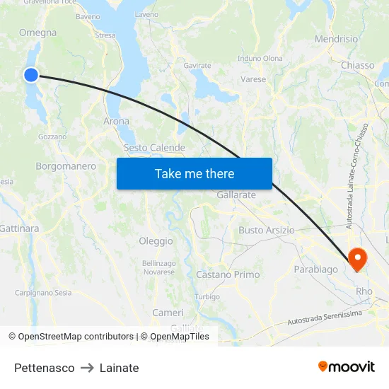 Pettenasco to Lainate map